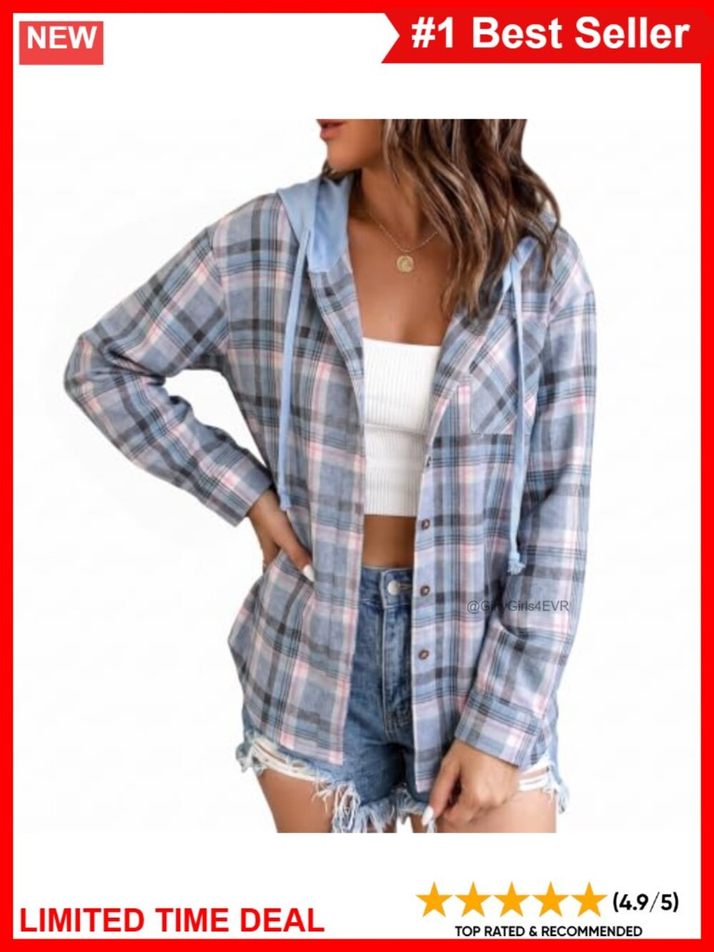 Plaid Hoodie Shacket Button Down Flannel Boyfriend Fit Casual Jacket